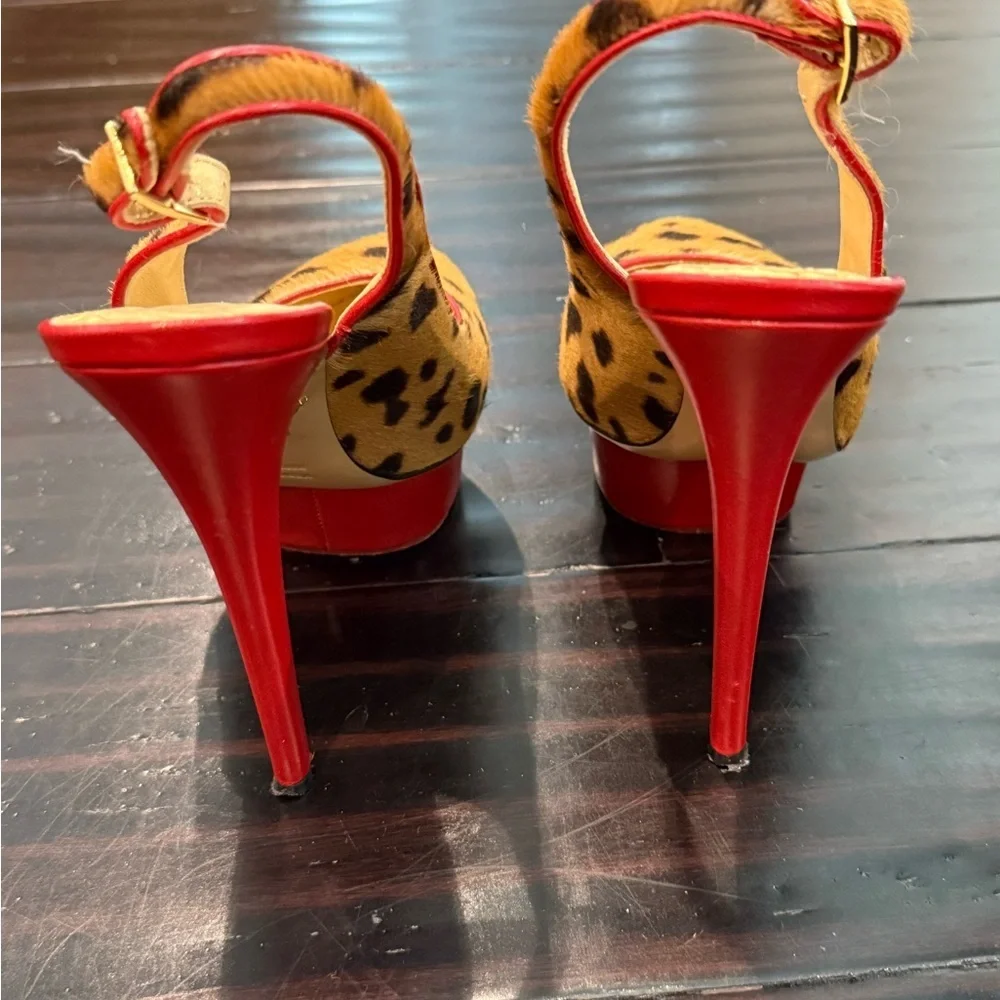 Rare Charlotte Olympia vintage pony hair /leopard print platform slingbacks